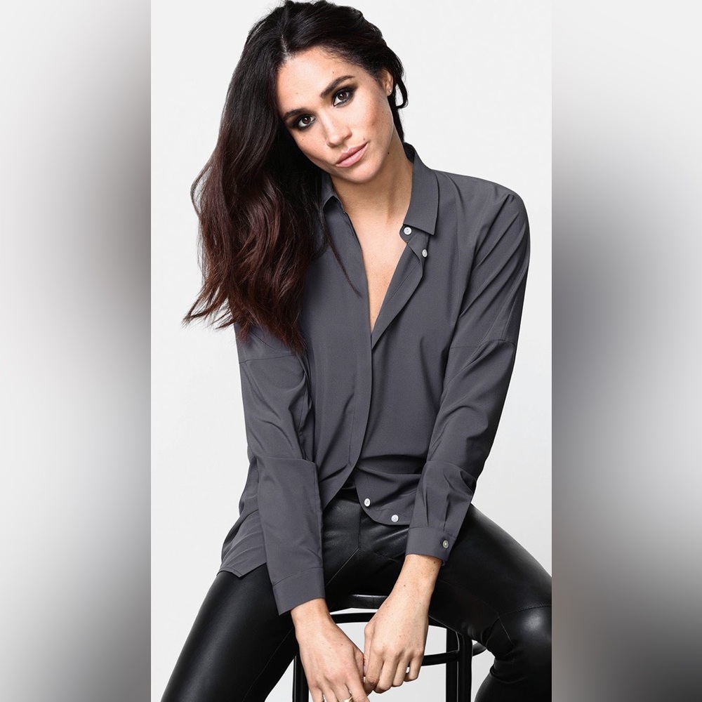 Meghan Markle Collection Size 2X The Shirt Blouse Grey Button Up